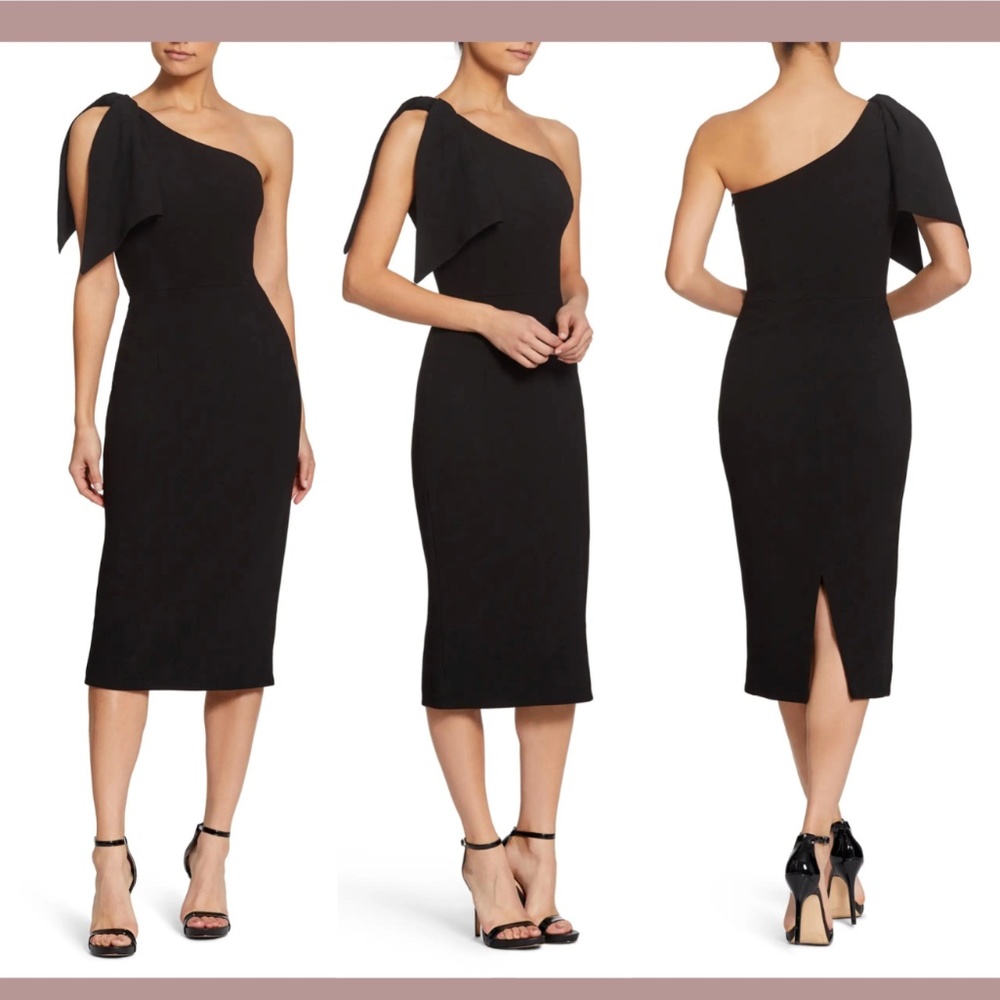 NEW Dress The Population [ XS ] Tiffany One‎ Shoulder Midi Dress in Black